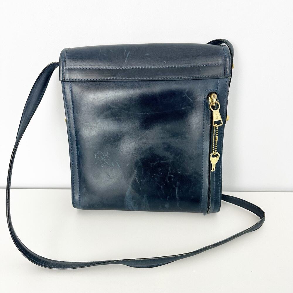 Coronado Leather Blue Leather Flap Messenger Crossbody Bag - Picture 3 of 11